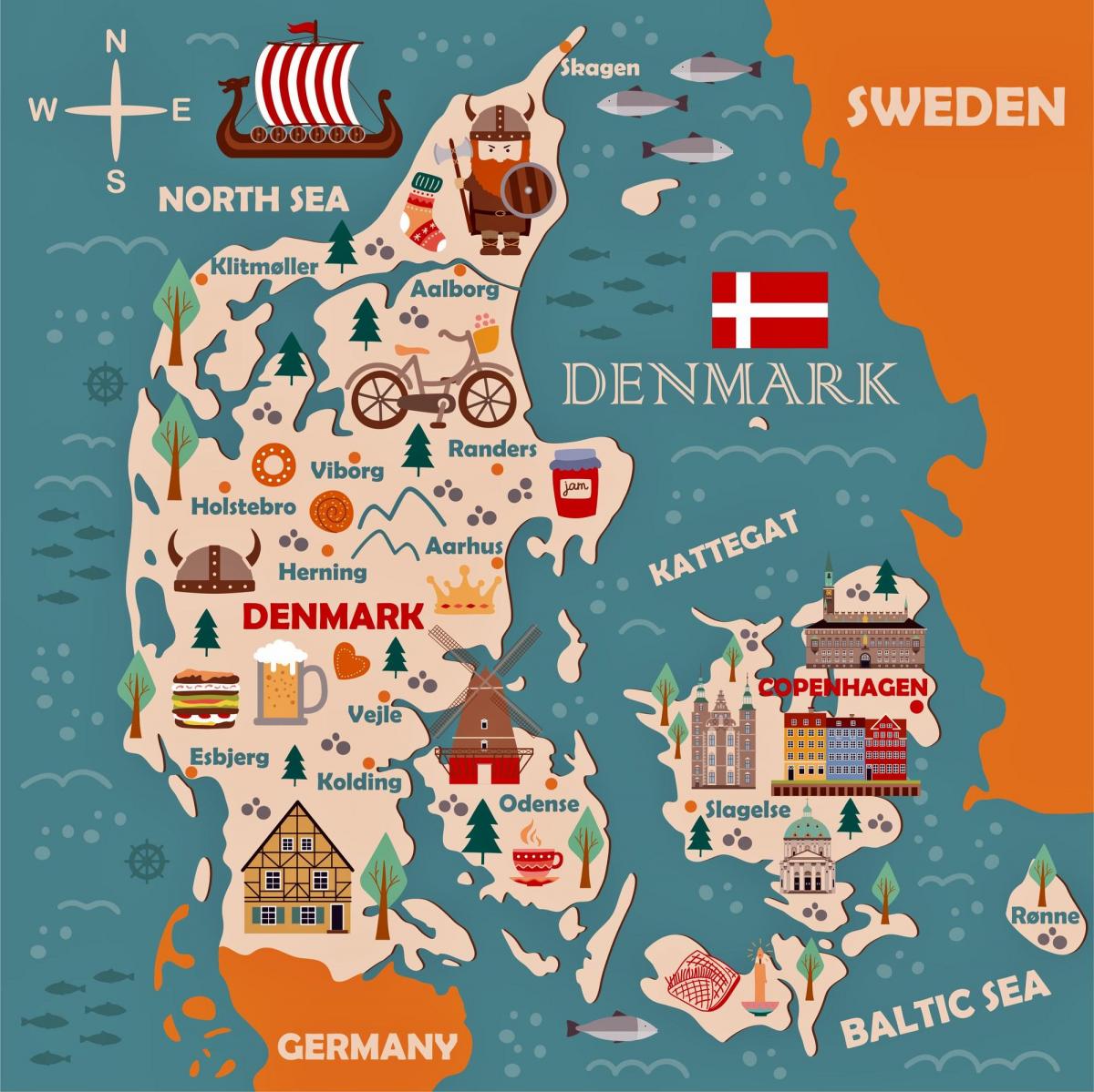 Mapa de atracciones turísticas de Dinamarca
