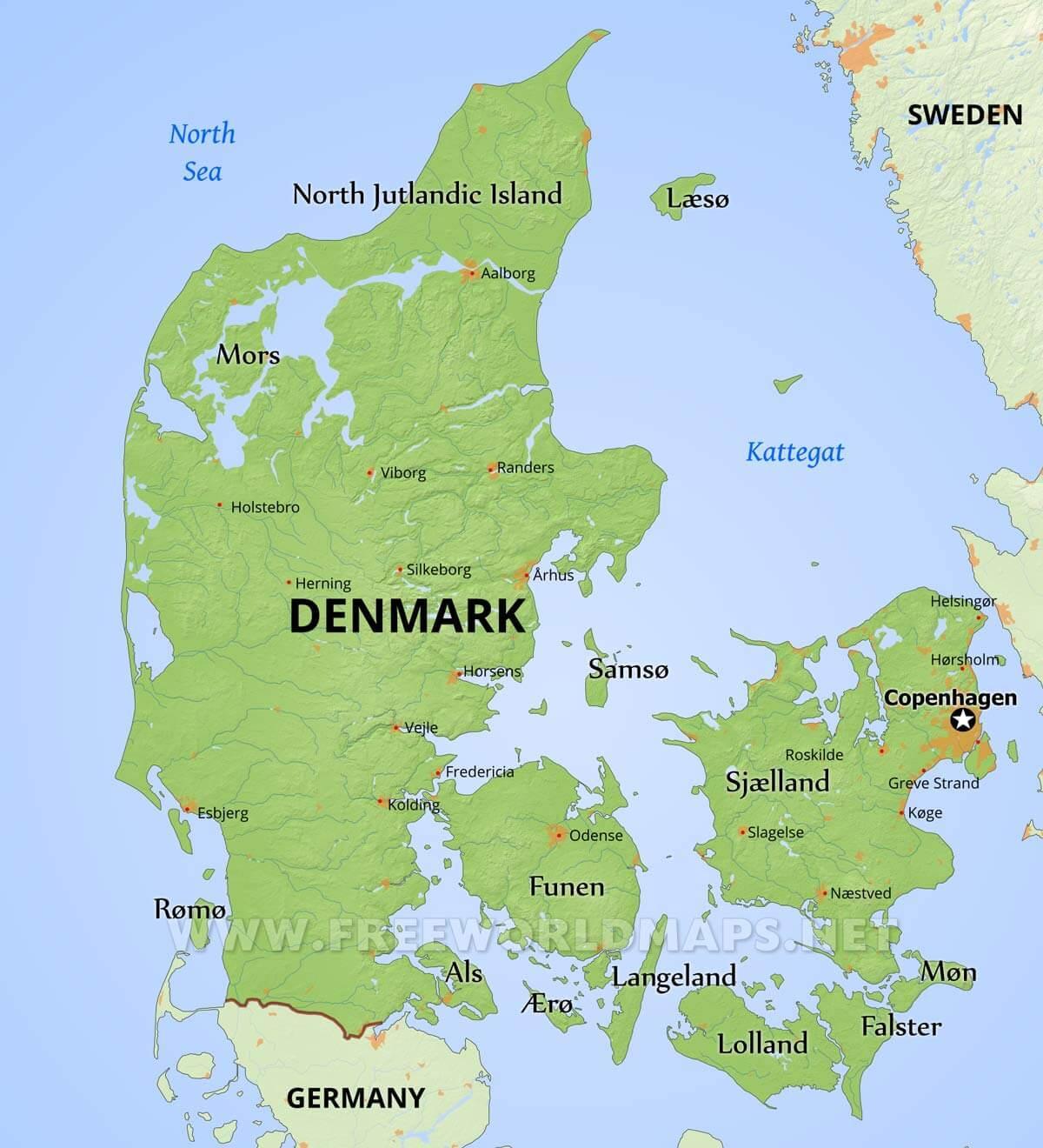 Mapa de montañas en Dinamarca