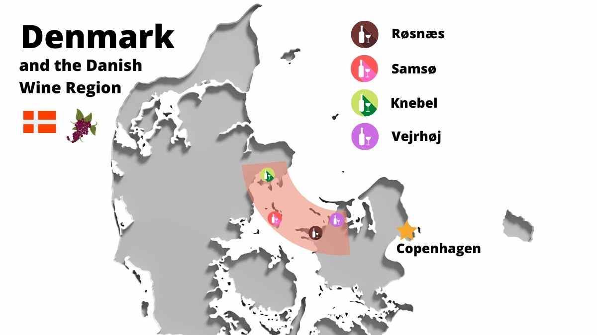 Mapa de los viñedos de Dinamarca