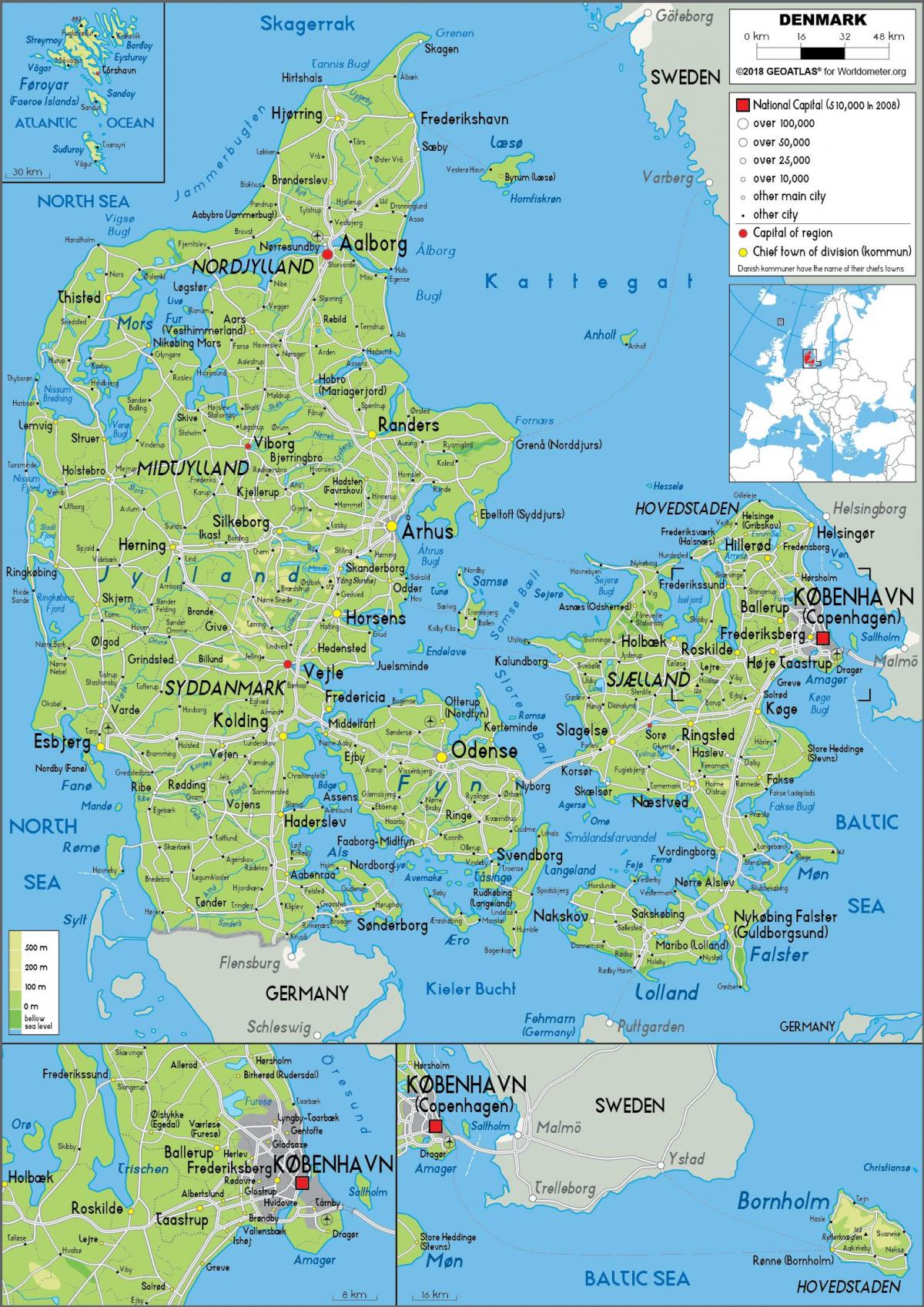 Mapa del relieve de Dinamarca