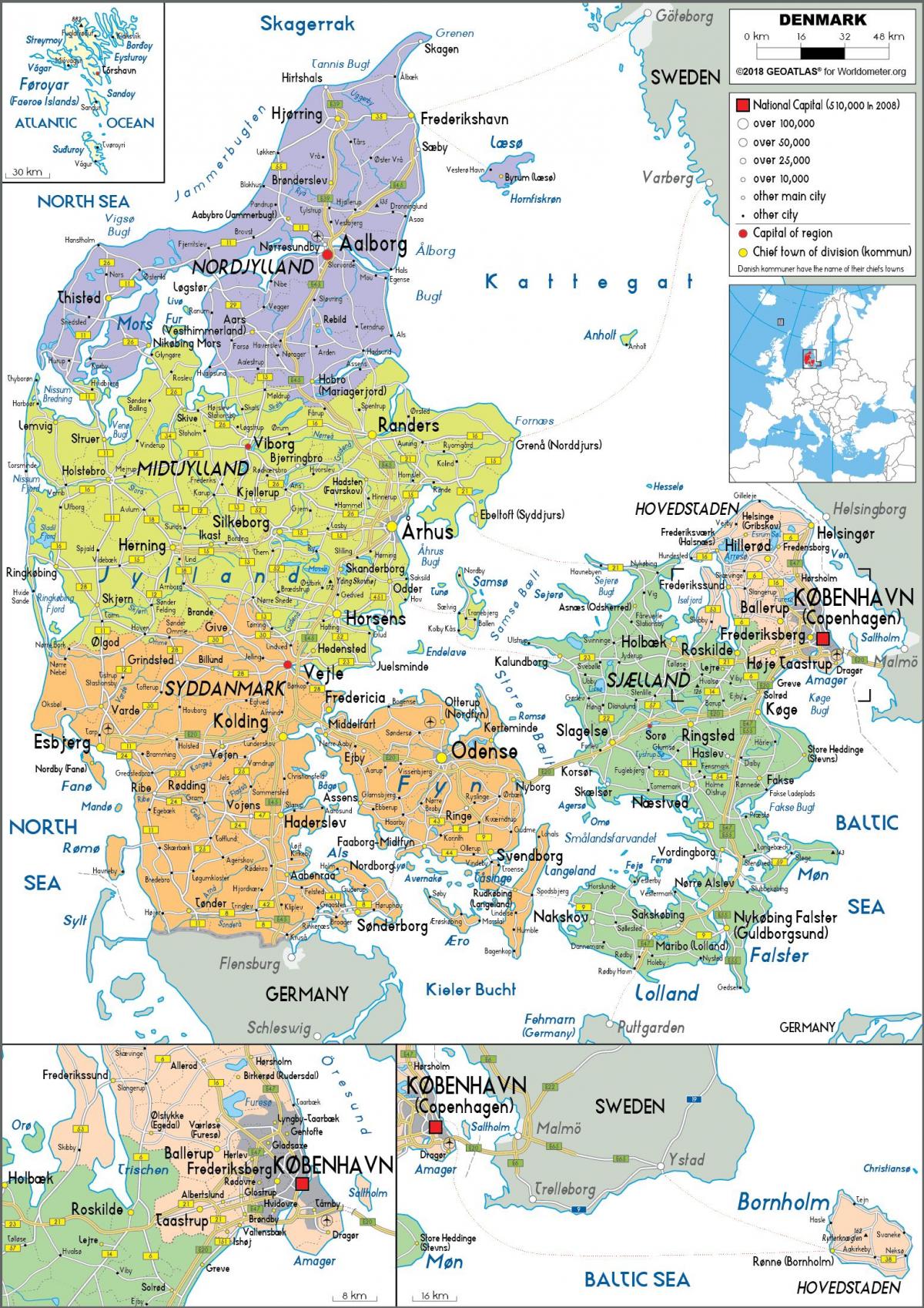 Mapa administrativo de Dinamarca